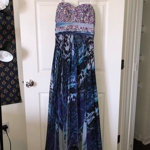 Colorful prom dress with bedazzled top size 10